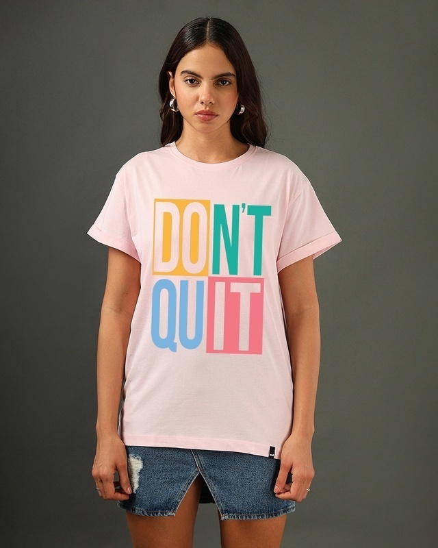 Shop Women's Pink Don't Block Graphic Printed Boyfriend T-shirt-Front