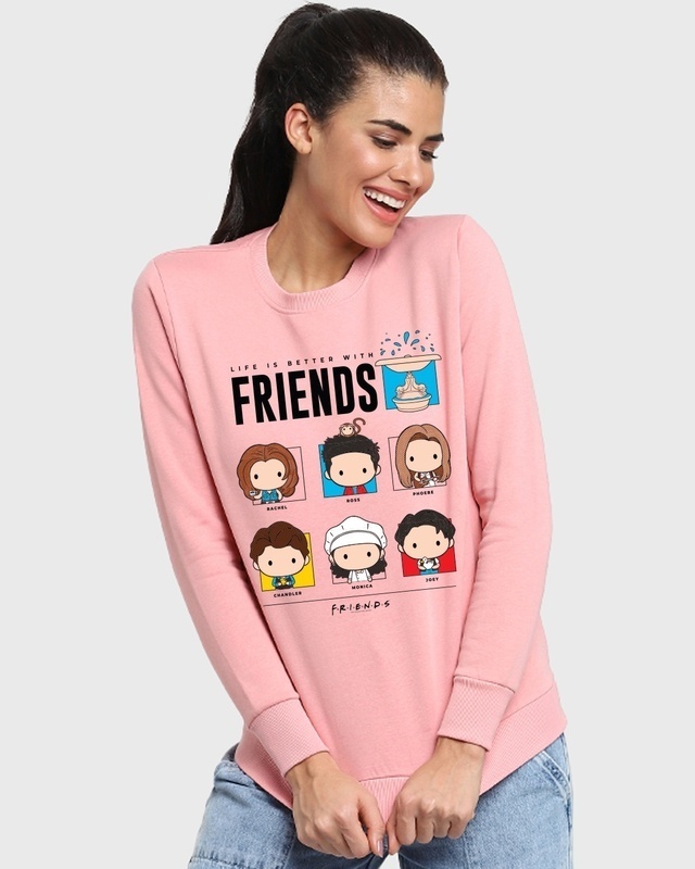 Shop Women's Pink Friends Life Graphic Printed Relaxed Fit Sweatshirt-Front