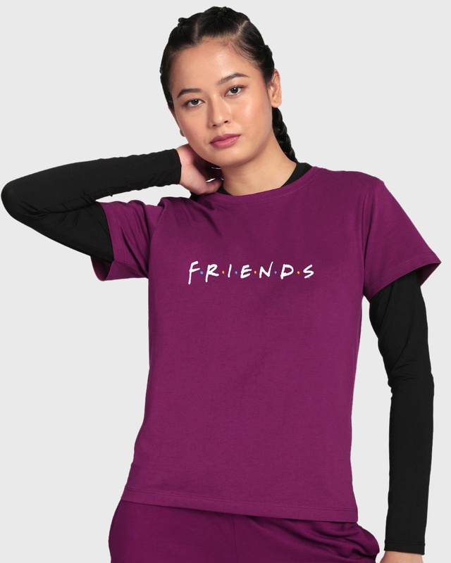 Shop Women's Purple Friends Typography T-shirt-Front