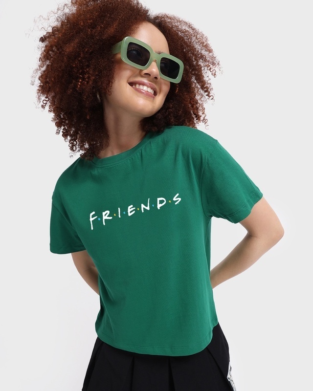 Shop Women's Green Friends Logo Typography Relaxed Fit Top-Front