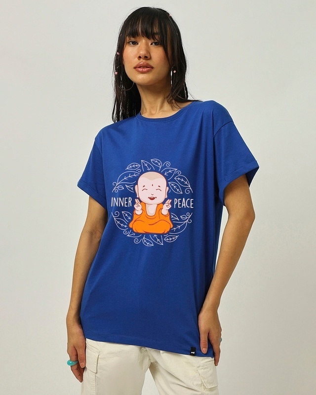 Shop Women's Blue Inner Peace Graphic Printed Boyfriend T-shirt-Front