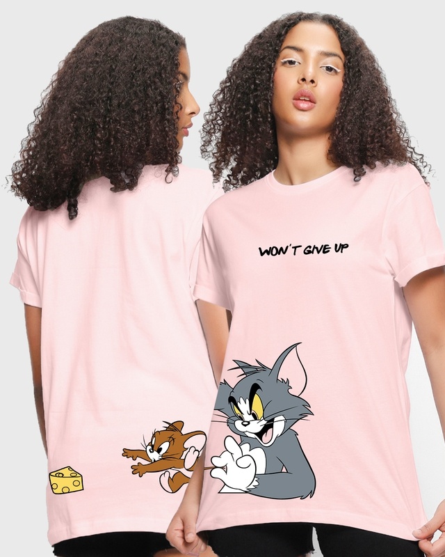 Shop Women's Pink Jerry Chase Graphic Printed Boyfriend T-shirt-Front
