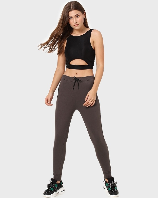 Shop Women's Grey Slim Fit Joggers-Front