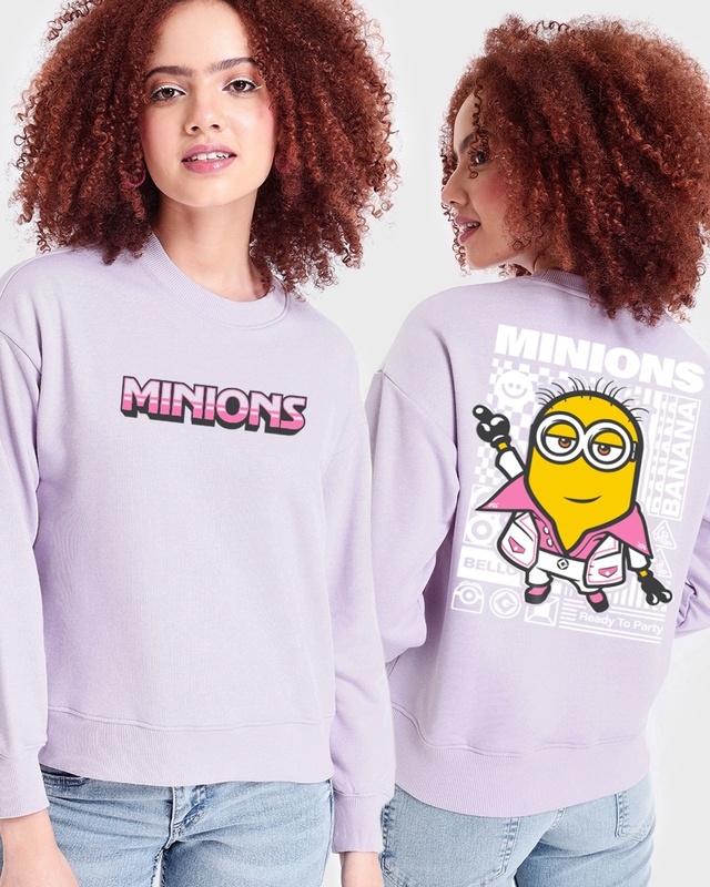 Shop Women's Purple Minions Saturday Night Fever Graphic Printed Sweatshirt-Front