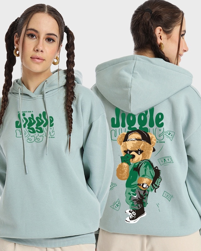 Shop Women's Harbor Grey Money Don't Jiggle Graphic Printed Oversized Hoodie-Front