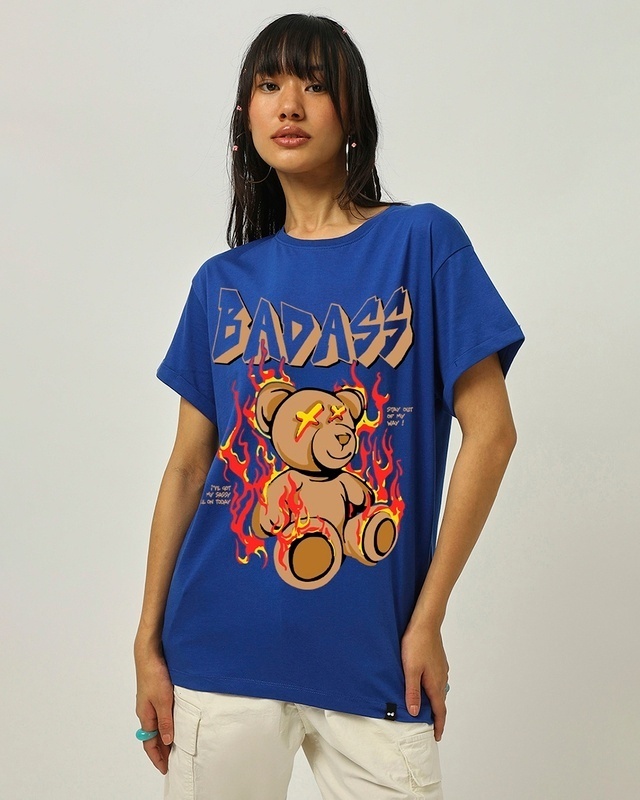 Shop Women's Blue My Badass Graphic Printed Boyfriend T-shirt-Front