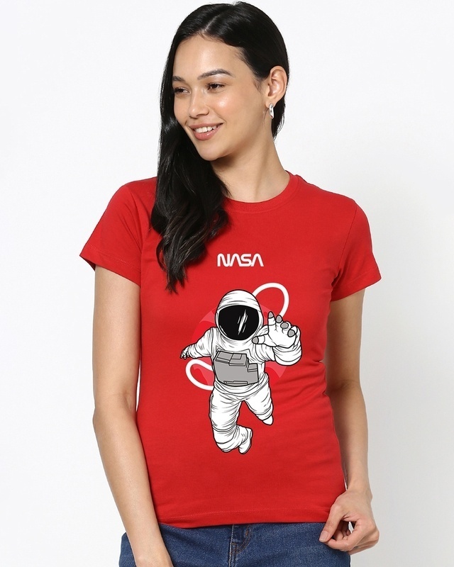 Shop Women's Red NASA Astronaut Graphic Printed T-shirt-Front