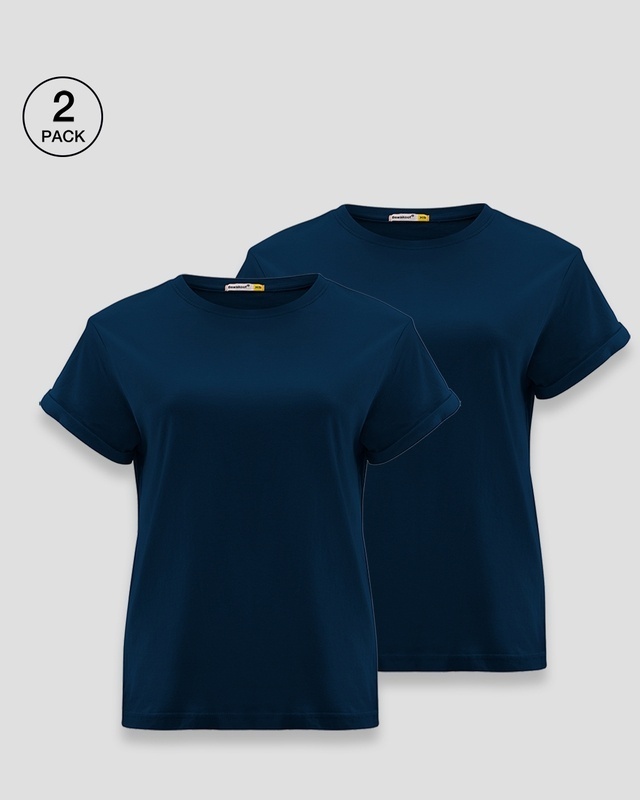 Shop Women's Blue Plus Size Boyfriend T-shirt (Pack of 2)-Front