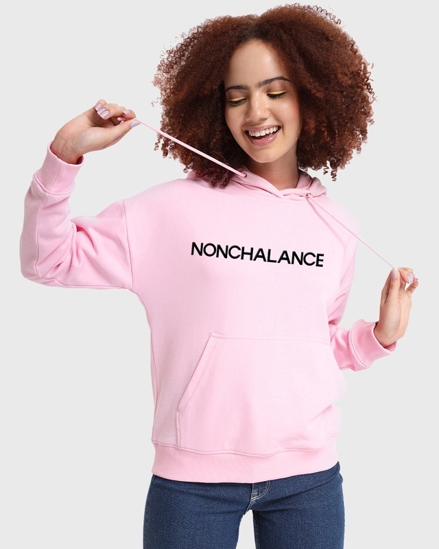 Shop Women's Pink Nonchalance Typography Oversized Hoodie-Front