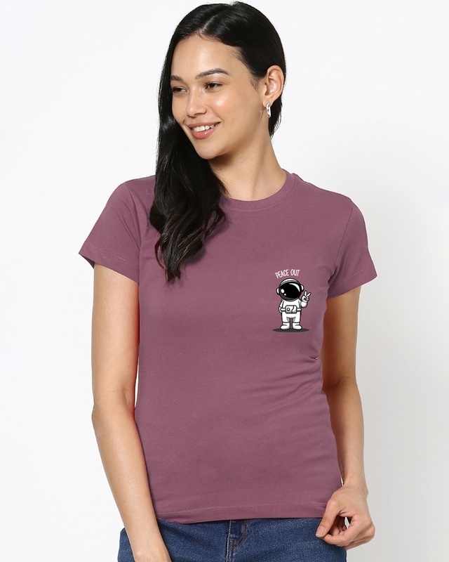 Shop Women's Purple Peace Out Astronaut Graphic Printed T-shirt-Front
