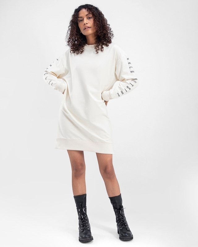 Shop Women's Off White Cold Ouside Typography Oversized Dress-Front
