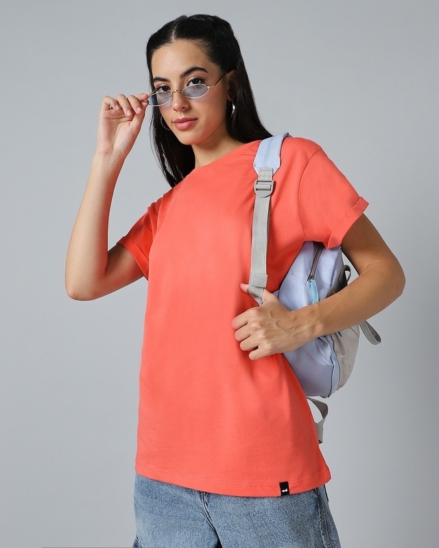 Shop Women's Deep Sea Coral Pink Boyfriend T-shirt-Front