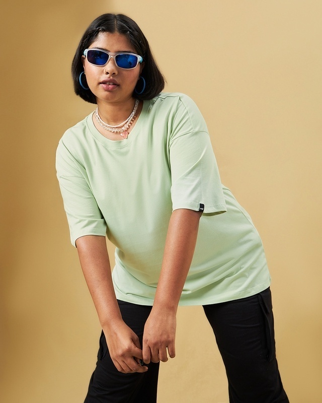 Shop Women's Green Oversized Plus Size T-shirt-Front