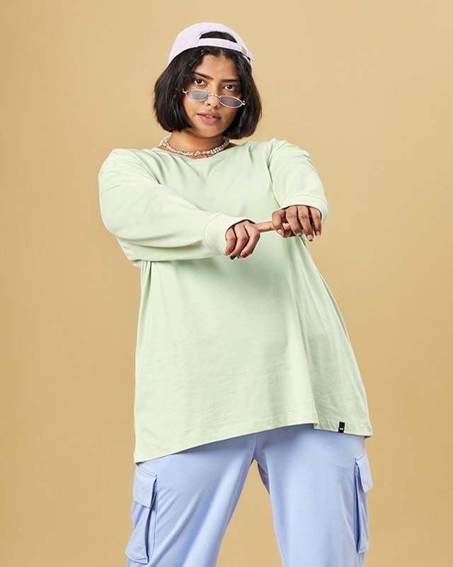 Shop Women's Green Oversized Plus Size T-shirt-Front