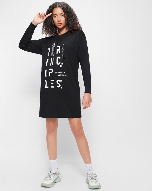 Shop Women's Black Principles Typography Oversized Dress-Front