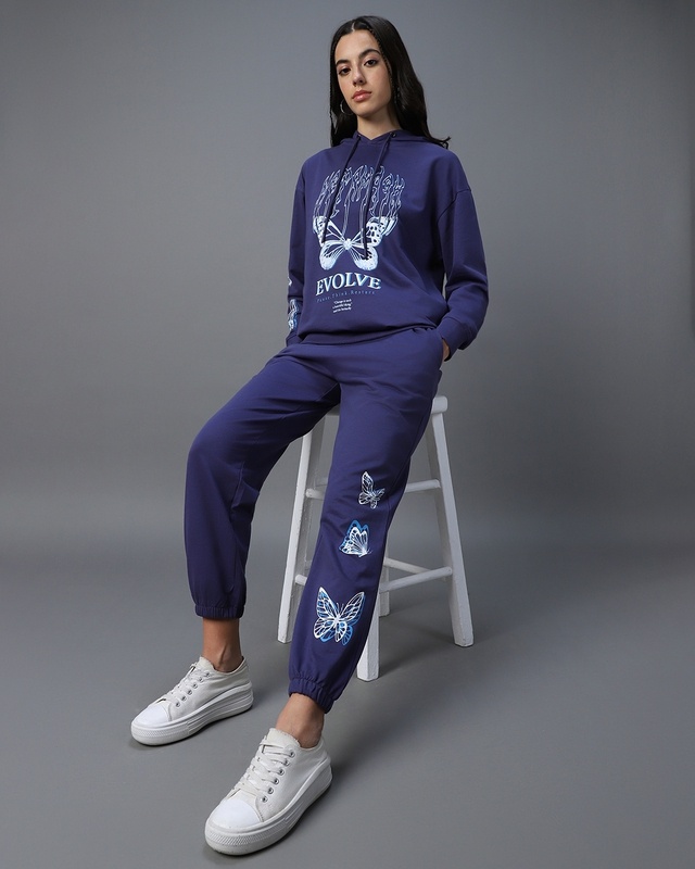 Shop Women's Blue Butterfly Graphic Printed Co-ordinates-Front
