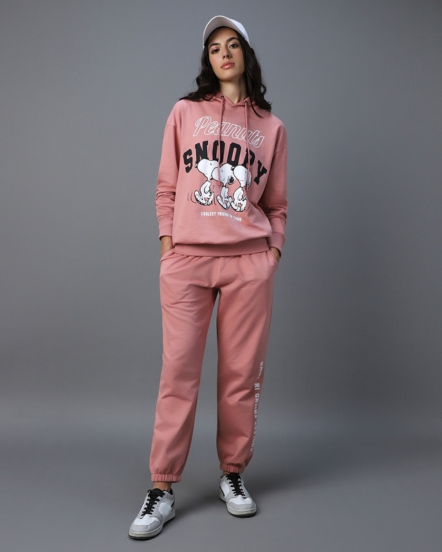 Shop Women's Pink Snoopy Graphic Printed Co-ordinates-Front