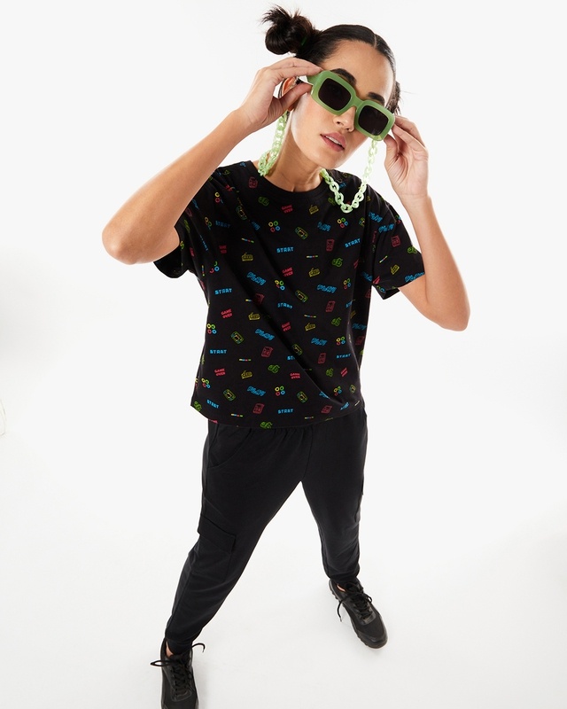 Shop Women's All Over Printed Oversized Fit T-shirt-Front