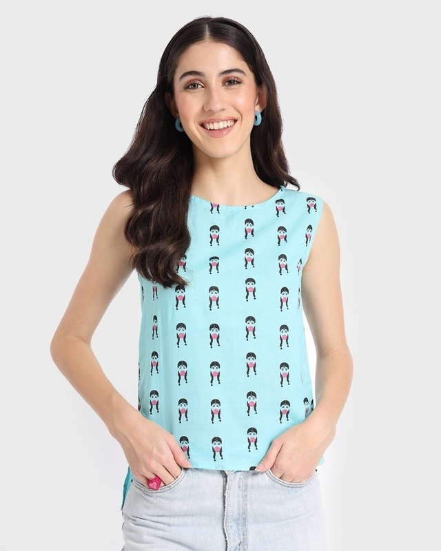 Shop Women's Blue All Over Printed Sleeveless Top-Front