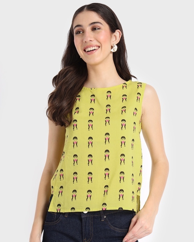Shop Women's Green All Over Printed Sleeveless Top-Front