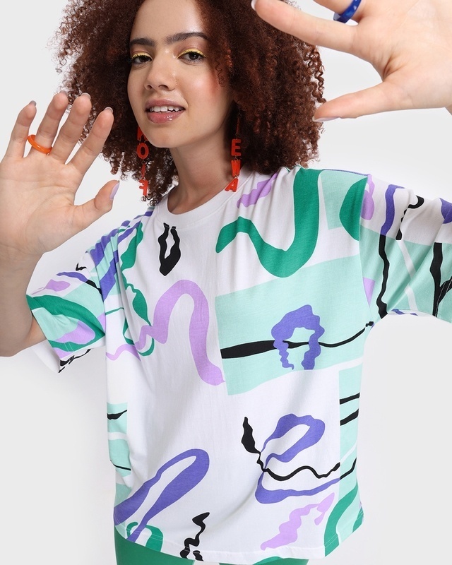 Shop Women's Abstract Printed Oversized T-shirt-Front