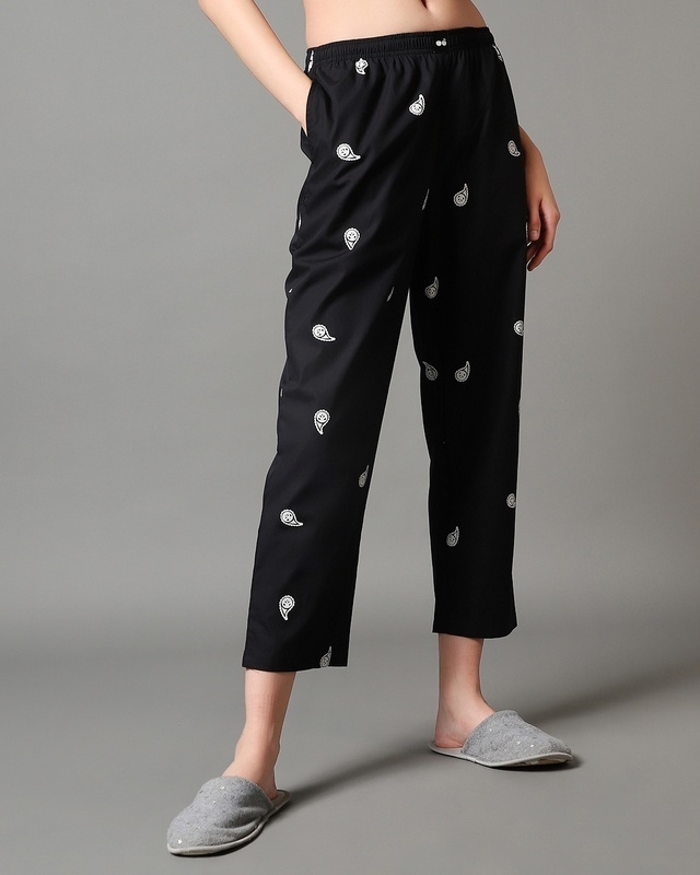Shop Women's Black All Over Printed Pyjamas-Front