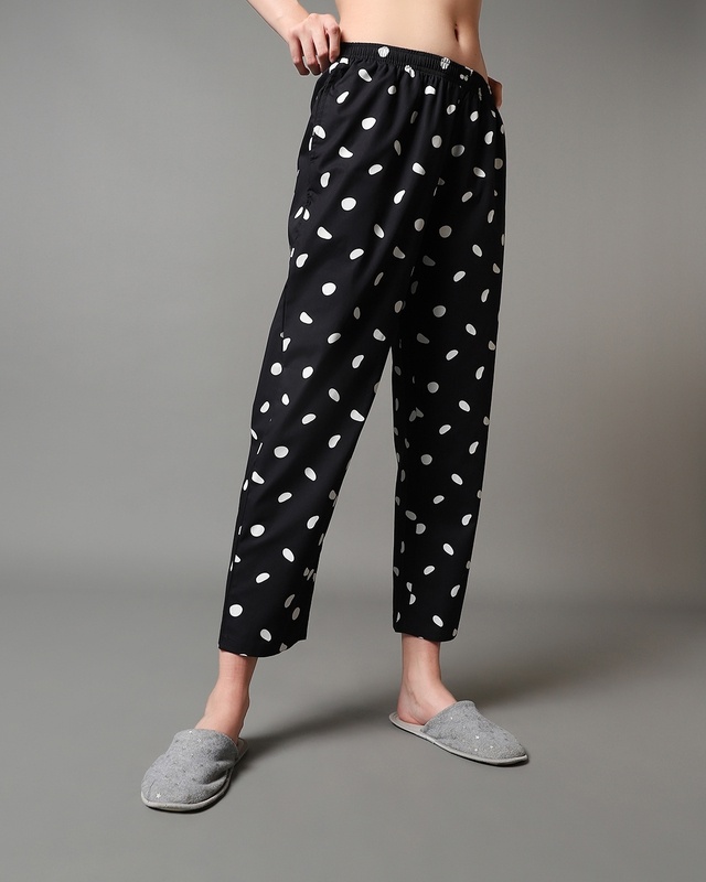 Shop Women's Black All Over Polka Printed Pyjamas-Front