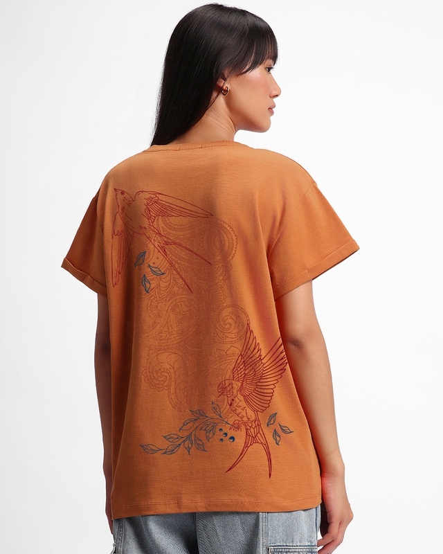 Women's Apricot Orange Soaring Swag Graphic Printed Boyfriend T-shirt