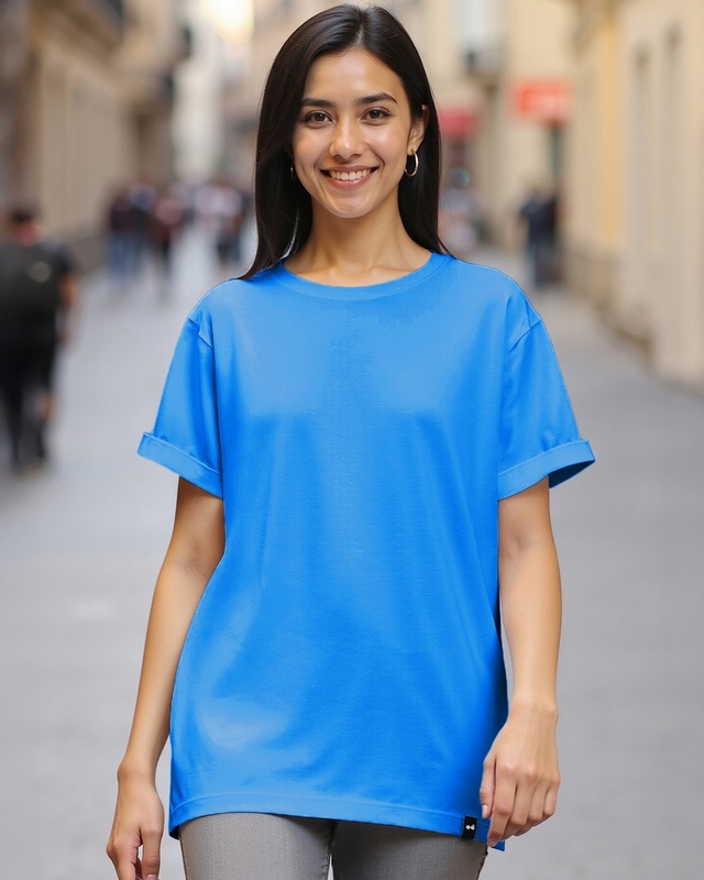 Women's Azure Blue Boyfriend T-shirt-Front Bewakoof Shop Women's Azure Blue Boyfriend T-shirt-Front