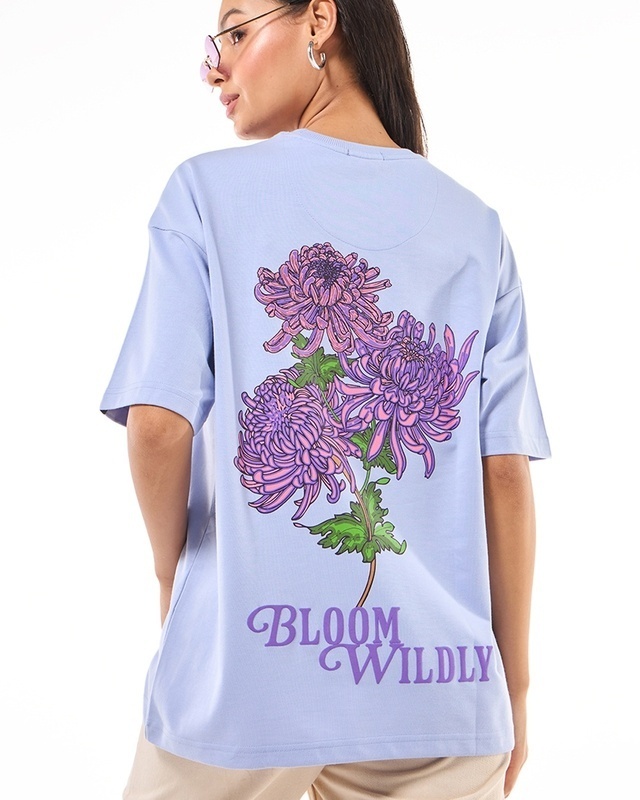 Shop Women's Baby Lavender Bloom Wildly Graphic Printed Oversized T-shirt-Front