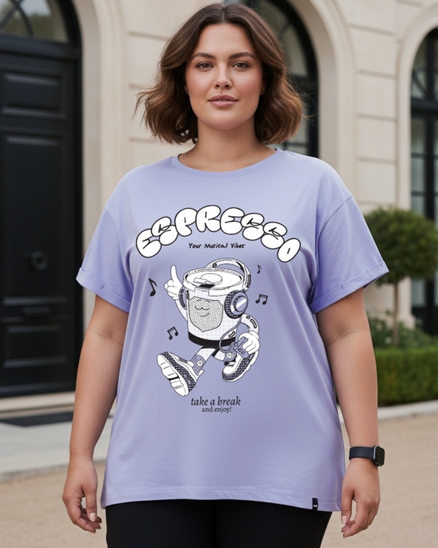 Shop Women's Baby Lavender Express Your Vibe Graphic Printed Boyfriend Plus Size T-shirt-Front