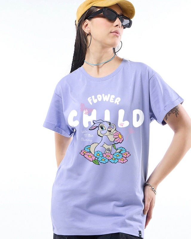 Women's Baby Lavender Flower Child Graphic Printed Boyfriend T-shirt