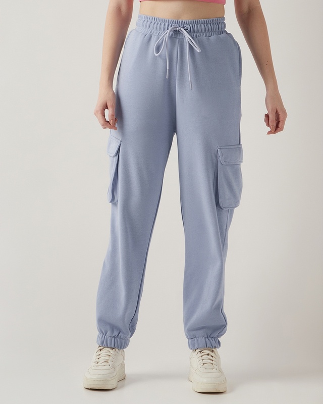 Shop Women's Baby Lavender Oversized Cargo Joggers-Front