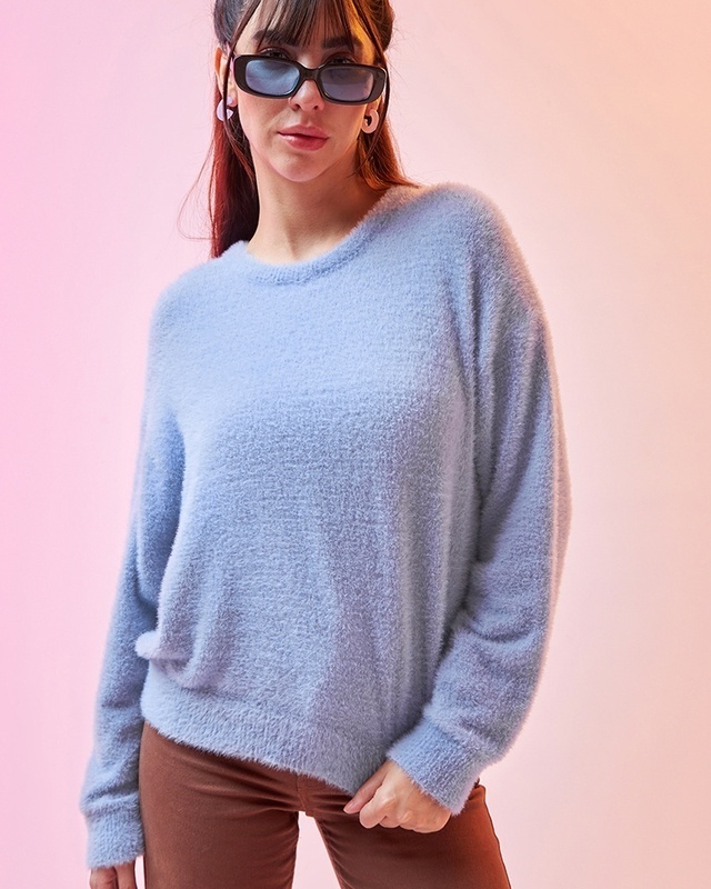 Shop Women's Baby Lavender Oversized Flatknit Sweater-Front