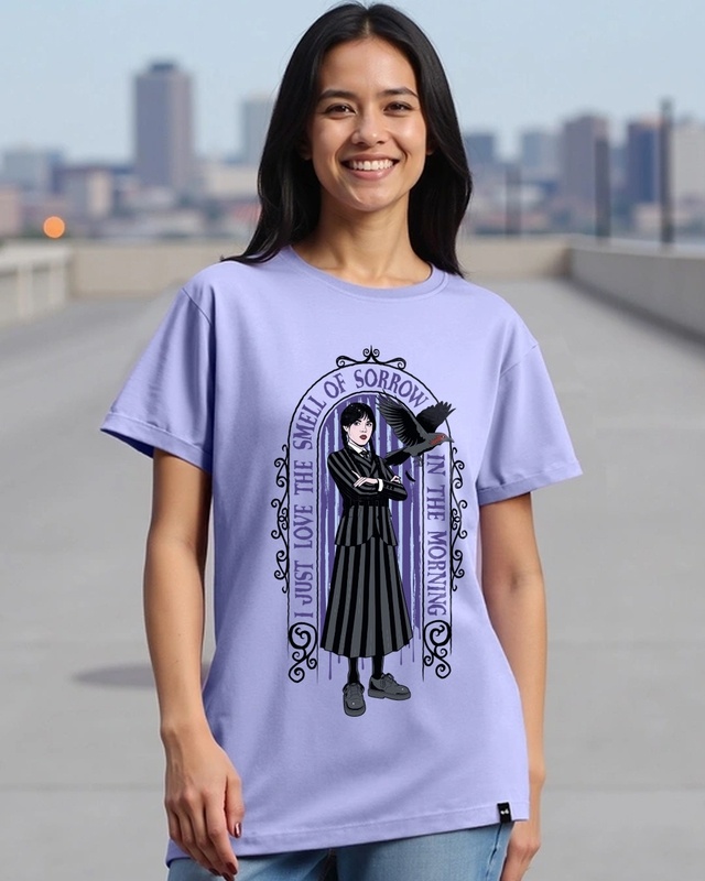 Shop Women's Baby Lavender Smell Of Sorrow Graphic Printed Boyfriend T-shirt-Front