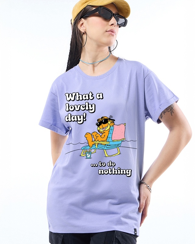 Shop Women's Baby Lavender What a Lovely day Graphic Printed Boyfriend T-shirt-Front