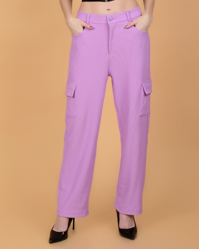 Shop Women's Baby Pink Cargo Korean Pants-Front