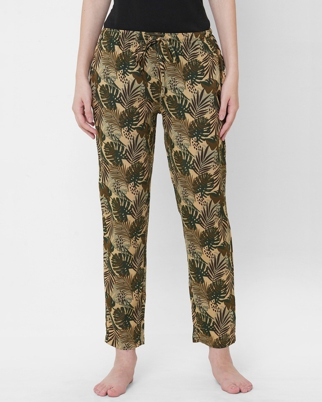 Shop Women's Beige All Over Printed Lounge Pants-Front