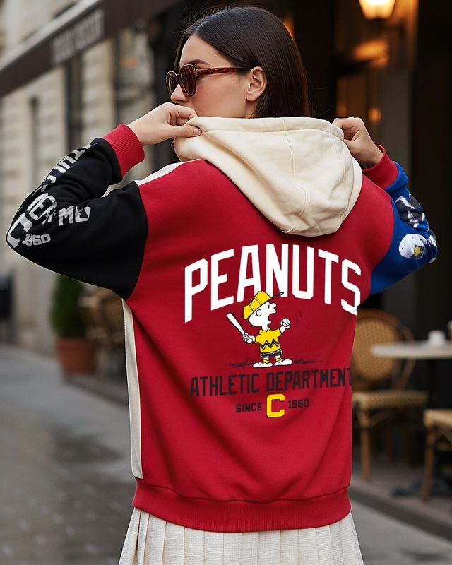 Shop Women's Beige & Red  Graphic Printed Oversized Hoodies-Front