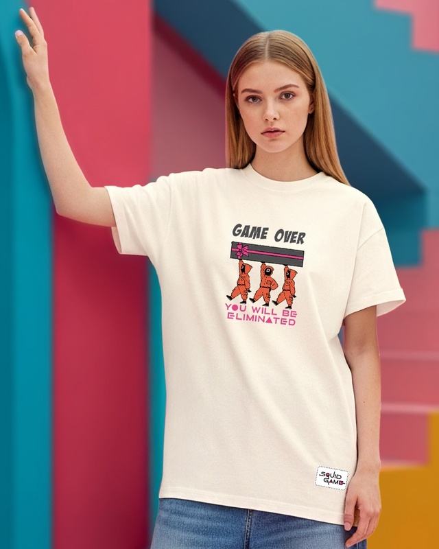 Shop Women's Beige Elimination Graphic Printed Boyfriend T-shirt-Front
