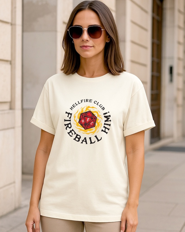 Shop Women's Beige Fireball Him Graphic Printed Boyfriend T-shirt-Front