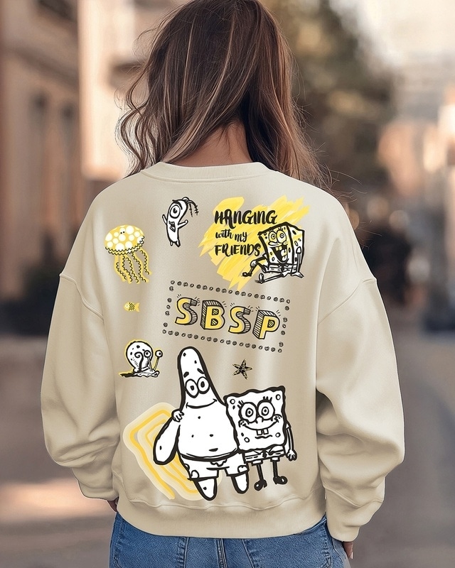 Shop Women's Beige Friends Forever Graphic Printed Oversized Sweatshirt-Front