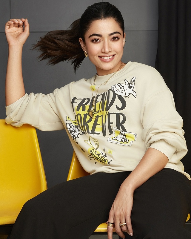 Shop Women's Beige Friends Forever Graphic Printed Oversized Sweatshirt-Front