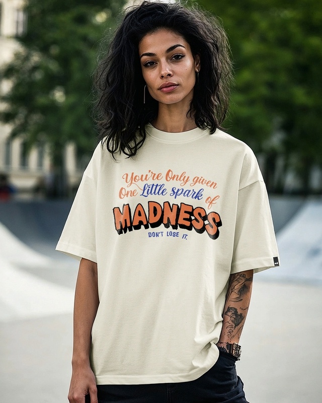 Shop Women's Beige Madness Typography Oversized T-shirt-Front