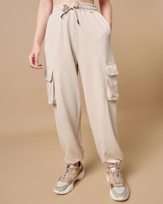 Buy Women s Beige Oversize Cargo Joggers Online at Bewakoof