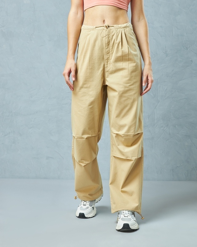 Shop Women's Beige Oversized Parachute Pants-Front