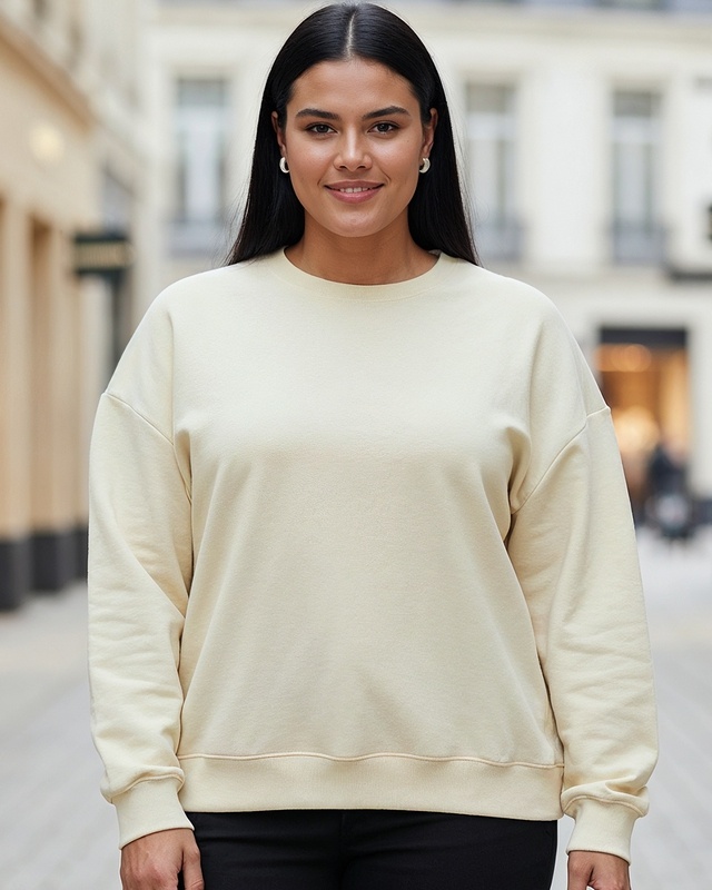 Shop Women's Beige Oversized Plus Size Sweatshirt-Front