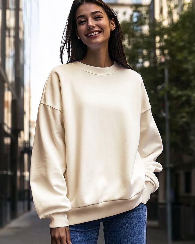 Shop Women's Beige Oversized Sweatshirt-Front