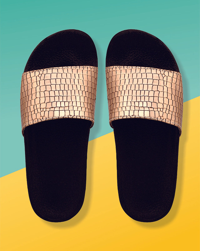 Shop Women's Beige Self Design Sliders-Front