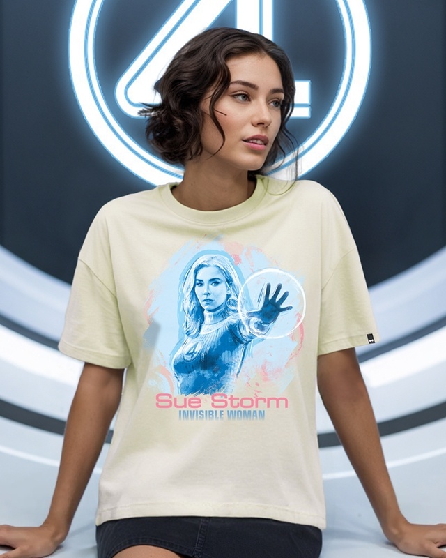 Shop Women's Beige Sue Storm Graphic Printed Oversized T-shirt-Front